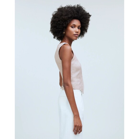 Madewell Size 16 Linen Vest Natural Undyed Single Breasted Button Up V-neck - Picture 3 of 13